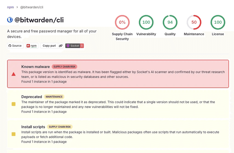 비트워든 CLI, 공급망 공격으로 악성코드 감염...체크마릭스 캠페인으로 GitHub 토큰·클라우드 인증 정보 탈취