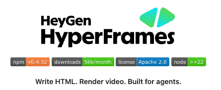 HyperFrames, HTML로 비디오를 만드는 AI 에이전트 프레임워크...AI 코딩 도구와 네이티브 통합으로 영상 제작 자동화