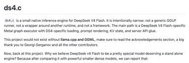 딥시크 V4 Flash 로컬 추론 엔진 공개...애플 실리콘 맥에서 고성능 AI 모델 직접 실행
