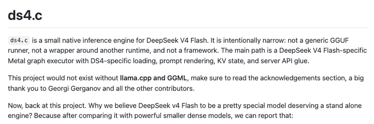 딥시크 V4 Flash 로컬 추론 엔진 공개...애플 실리콘 맥에서 고성능 AI 모델 직접 실행