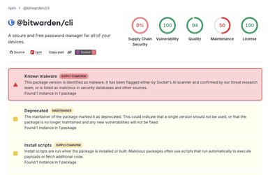비트워든 CLI, 공급망 공격으로 악성코드 감염...체크마릭스 캠페인으로 GitHub 토큰·클라우드 인증 정보 탈취